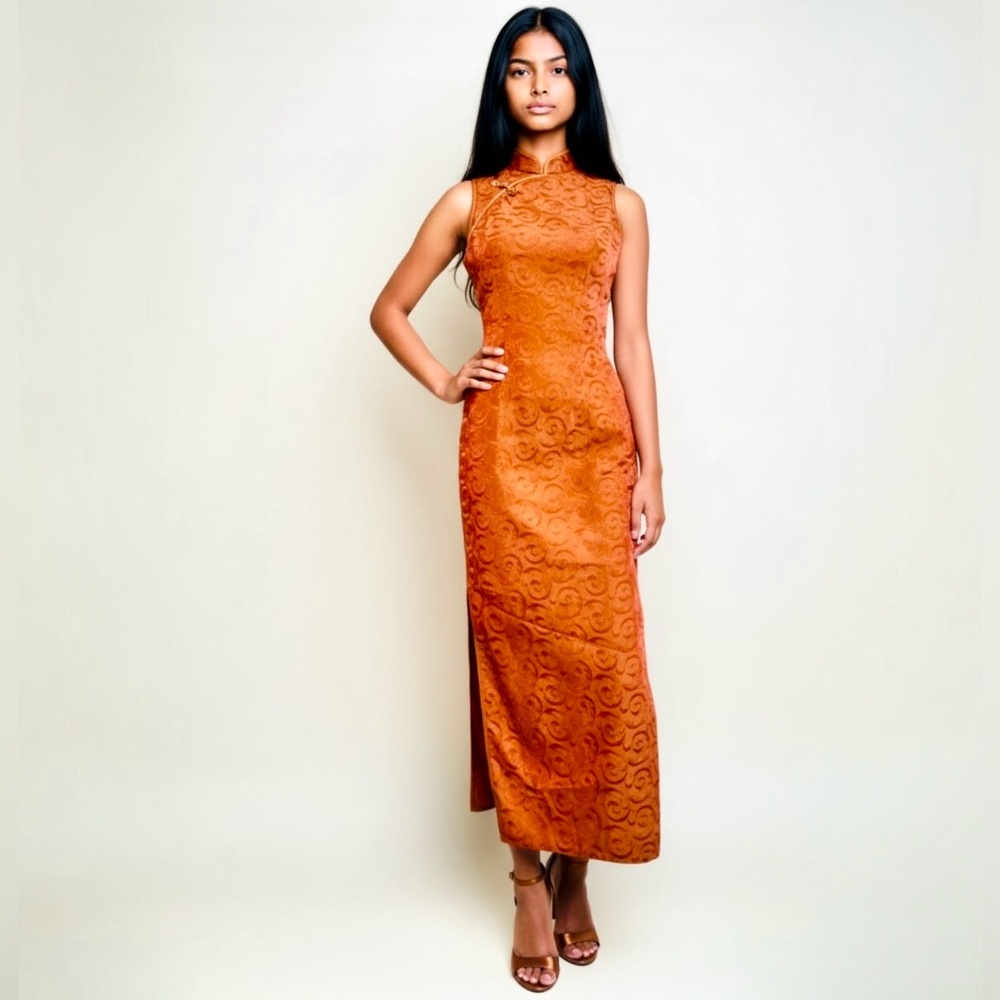 Vintage Gold Rust Brocade Qipao (Cheongsam)